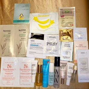 Travel bag with Sunday Riley skincare Dior travel size Julep and haircare